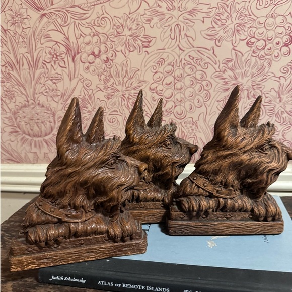 Set of 3 Scottie dog bookends and card holder Syroco Wood - Picture 4 of 8